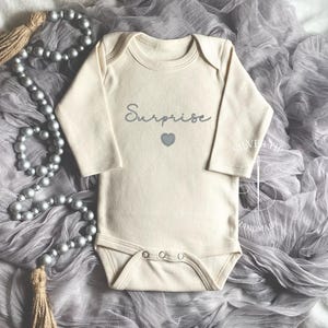 Embroidered Surprise Baby Announcement Bodysuit with a heart, Surprise Pregnancy Announcement to family and friends, Cute Baby Announcement