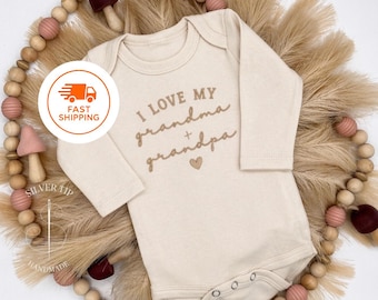 Embroidered I love my grandma and grandpa Bodysuit, Grandparents Pregnancy Announcement, Cute Baby Shower Gift from grandparents, Hi grandma