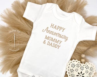 Embroidered Happy Anniversary Mommy and Daddy Bodysuit, Anniversary Baby Bodysuit, Happy Anniversary Bodysuit, Anniversary Party