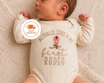 Embroidered Actually…This is my first Rodeo Bodysuit, Baby’s First Rodeo Bodysuit, Cowboy Bodysuit, My First Rodeo Cute Baby Shower Gift