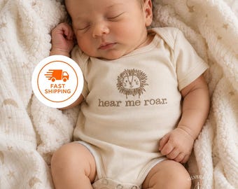 Embroidered hear me roar Bodysuit, Funny Lion Bodysuit, Safari Animal Baby Shower, Leo Lion Bodysuit, Baby Shower Gift, Cute Baby Lion Gift