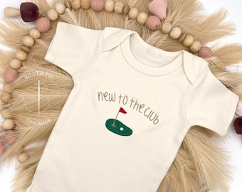 Embroidered New to the Club Bodysuit, Golf Bodysuit, Newest Golfing Buddy, Golf Baby Shower Gift, Golf Fan Baby Gift, Little Golfer, Golf
