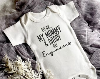 Embroidered Relax My Mommy and Daddy are Engineers Bodysuit, Engineer Parents Baby Gift, Engineer Bodysuit Baby Gift, Cute Funny Baby Gift