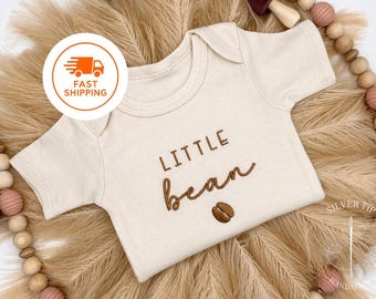 Embroidered Little Bean Bodysuit with a Coffee Bean, Newborn Baby Gift, Cute Nickname Baby Bodysuit, Coffee Lover Baby Gift, Little Bean