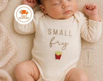 Embroidered Small fry Bodysuit with French Fries, Foodie Baby Gift, Cute Nickname Baby Bodysuit, Baby Shower Gift, Adorable Little Fry