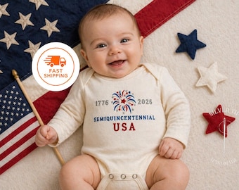 Embroidered 1776-2026 Semiquincentennial USA Bodysuit, 4th of July Baby Gift, 250 Years to America Baby Bodysuit, Independence Day Baby Gift
