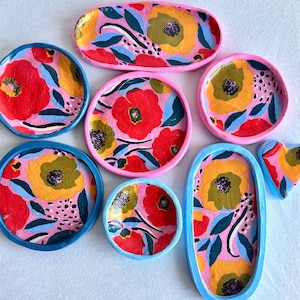 Platos decorativos para anillos, baratijas, cuencos decorativos, recuerdos y joyas de flores, hechos a mano, de resina de arcilla polimérica.
