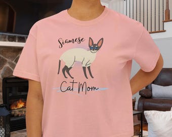 Siamese Cat Mom T-Shirt | Women's Boxy Tee, Cat Lovers Gift