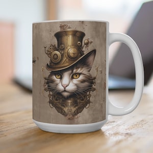 Steampunk Cat Collection large coffee mug, Mug 15oz, Victorian explorer, cosplay gift, loves cats, coffee drinker, Industrial,