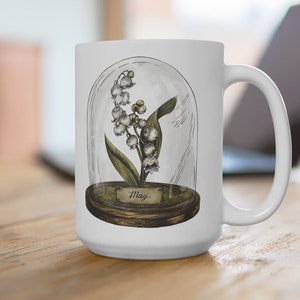 Mug fleur de naissance en mai, 15 oz, mug fleur du mois de naissance, mug muguet, muguet en cloche, design vintage, grande tasse à café