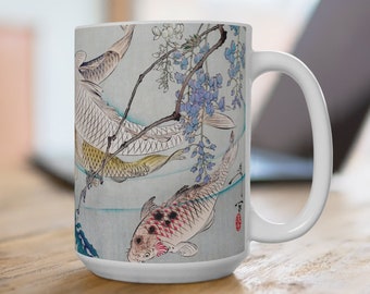Koi Pond Coffee Mug: Vintage Asian Style, 15oz