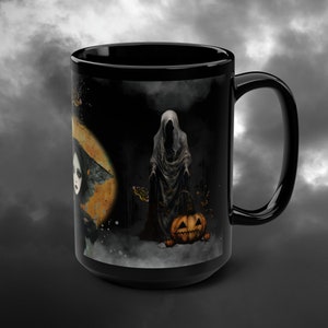 Moth Queen mug, dark, Gothic, scary, spooky, creepy, large coffee mug, Witchy, black magic, Halloween,unique, bizarre,  Black Mug, 15oz
