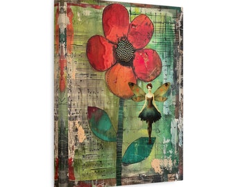Vermillion Bloom Canvas Art Print: Fairycore Home Decor