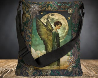 Torba typu tote vintage Angel Moon, niebiańska wróżka w stylu wiktoriańskim, fantazyjna torba podróżna, torby podróżne,