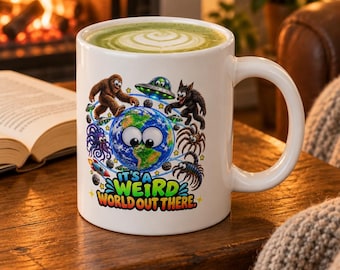 „Eine seltsame Welt“-Tasse | 590-ml-Jumbo-Becher, Aliens, Kryptiden