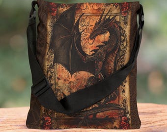 Dragon Collection tote bag Adjustable Tote Bag (AOP) all over print dark academia fantasy mythological creature tote bag back to school bag