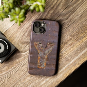 Tough Cases, Initial Y phone case, personal initial case, welded metal look, rusty metal looking phone case, rugged style, industrial look Y