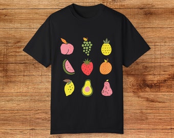 Bright Fruit t shirt, Unisex Garment-Dyed T-shirt, Comfort Colors t shirt, assortment of fruit tee, fruit lovers, healthy eaters' gift tee