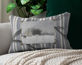 Winter Scene Lumbar Pillow: Bare Branch Accent Pillow, Neutral Decor