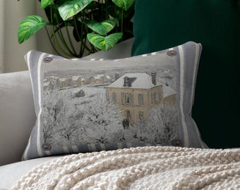 Winter Landscape Lumbar Pillow: Vintage Farmhouse Christmas Decor