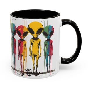 Taza de café con diseño de extraterrestre colorido: OVNI extraterrestre de ojos grandes imagen 8