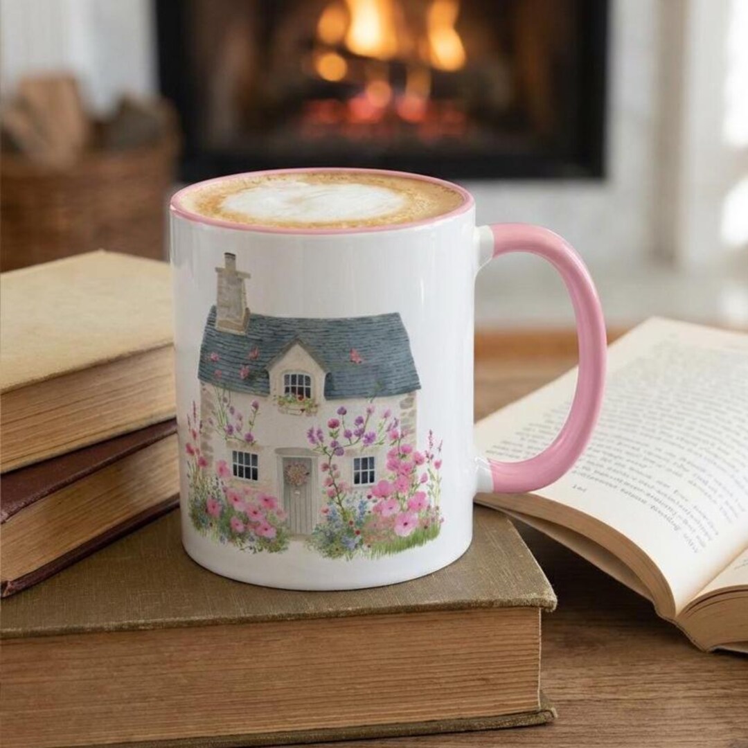 Cottage Life Floral Cottage Mug | Color Accent Ceramic Coffee Cup Pink ...