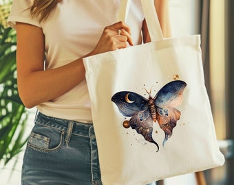 Mystic Moth Cotton Canvas Tote Bag: Witchy Grocery Shopping Bag
