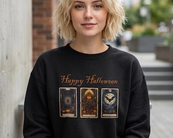 Happy Halloween Tarot Crewneck | Spooky Vintage Art Sweatshirt