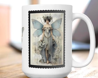 Blue Fairy Art Coffee Mug: Boho Decor, Magical Gift (15oz)