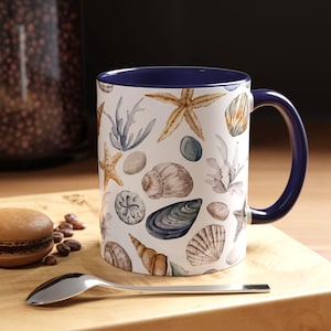 Coastal Shell Accented Coffee Mug, Nautical Gift for Beach Lovers, Coastal Home Decor, Seashell Collectors, Ocean Theme, Beach House mug