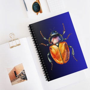 Beetle Notebook, Spiral Notebook - Ruled Line, colorful beetle notebook, lovers of insects, big bug journal, blue, black, orange, fun gift