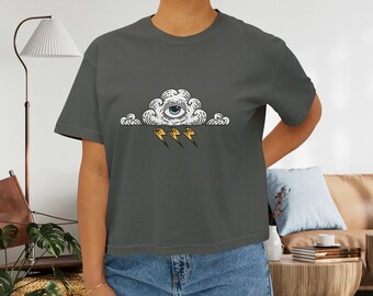 Women's Boxy Tee: Storm Cloud & Lightning Graphic, Oversized Cotton Shirt