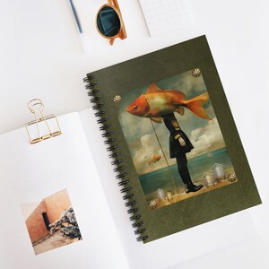Somethings Fishy Journal, Spiral Notebook - Ruled Line, whimsical notebook, goldfish, surreal, underwater, unique gift item, fun notebook