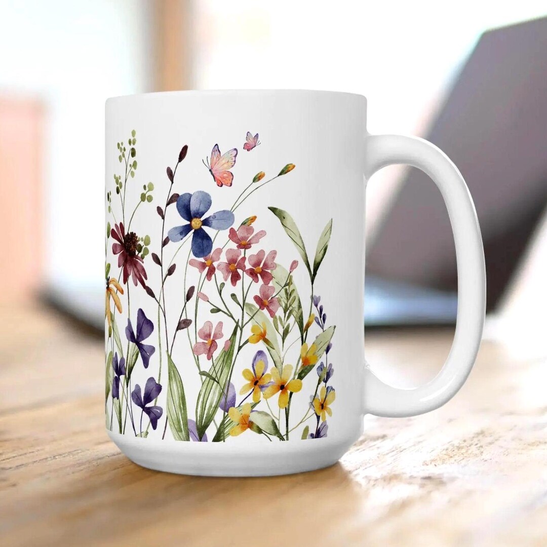 Floral Ceramic Coffee Mug: Colorful Flower Design, Garden Lover Gift - Etsy
