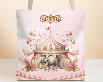 Circus Elephant Tote Bag: Pink Carnival All Over Print