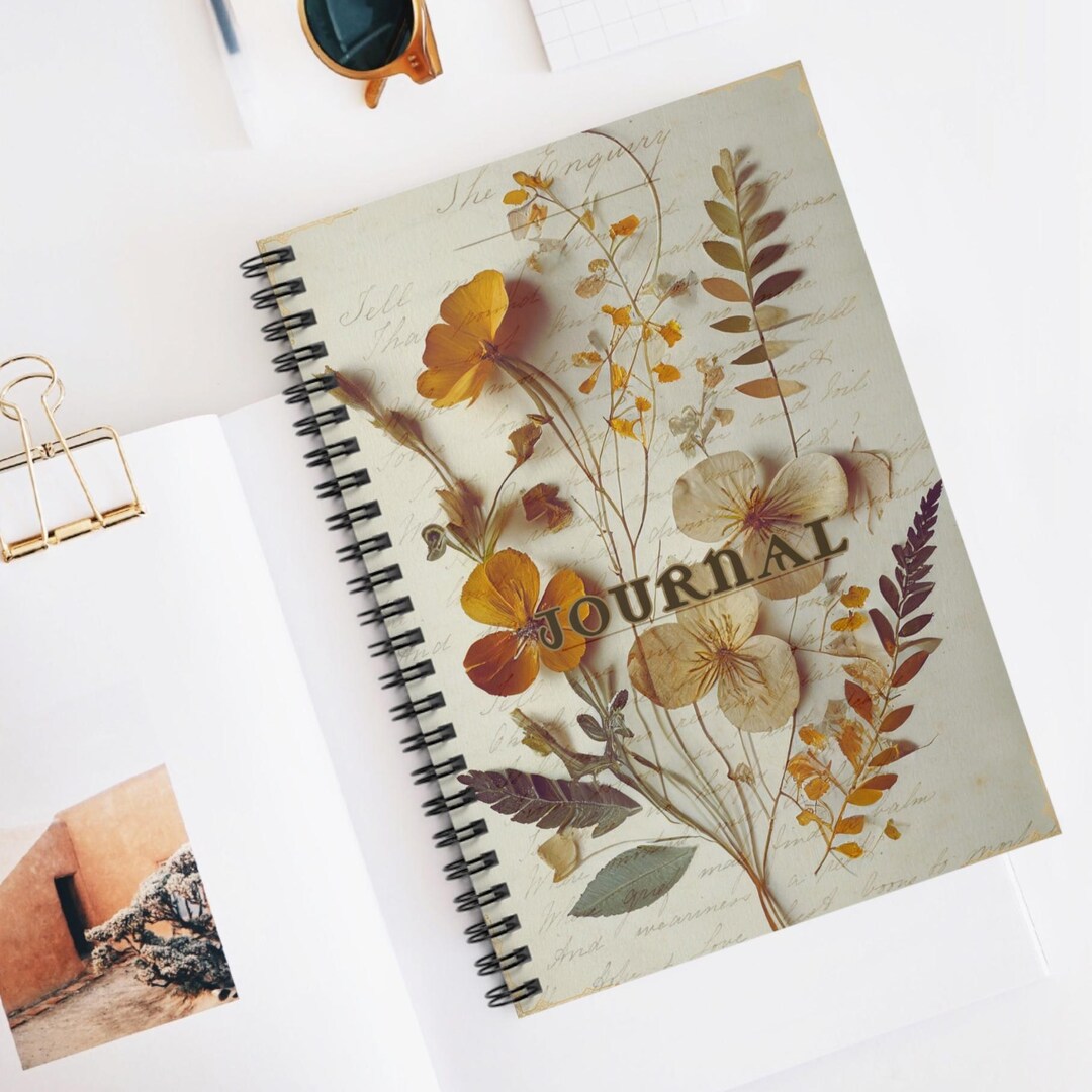 Vintage Style Dried Flower Spiral Notebook: Ruled Line Journal - Etsy