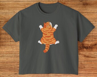 Ginger Tabby Cat Boxy Tee - Mischievous Feline Design