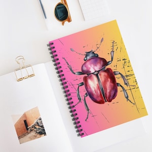 Red Beetle notebook, Spiral Notebook - Ruled Line, grungy style, , diary, notes, journal, bug journal, beetle journal, loves insects gift