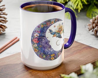 Floral Moon Art Coffee Mug: Whimsical Nature Lover's Drinkware