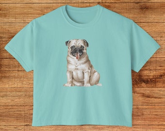 Fawn Pug T-Shirt: Women's Boxy Cropped Tee, Dog Lover Gift