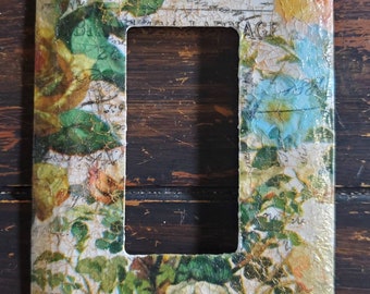 Cottagecore Floral Metal Rocker Switch Plate: Antique Roses Decoupage