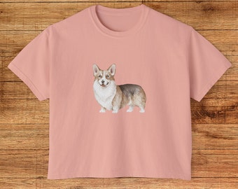 Corgi Dog T-Shirt: Women's Boxy Crop Top, Comfy Cotton Tee