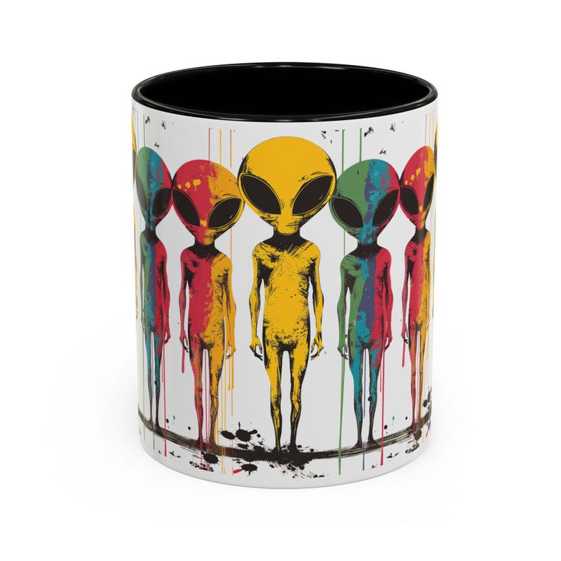 Taza de café con diseño de extraterrestre colorido: OVNI extraterrestre de ojos grandes imagen 7