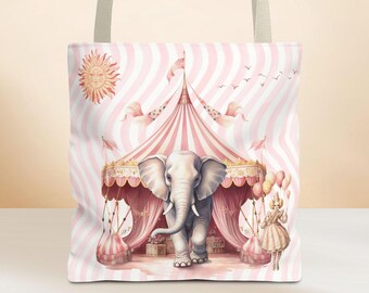 Circus Elephant Tote Bag: Pink Carnival All Over Print