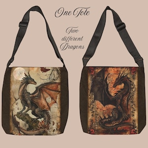 Mystical Dragon Adjustable Tote Bag - Stylish Carryall for Fantasy Lovers, Gift for Birthdays, Festivals, Cosplay, Double Dragon Design