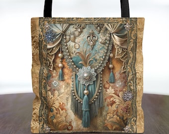 Victorian Tassel Fleur Tote Bag | Vintage Baroque Ornament Pattern