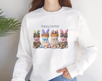 Frühlings-Bunny Row Sweatshirt | Frohe Ostern Crewneck, Katzen mit Hasenohren