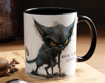 Mürrische blaue schwarze Katzen-Kaffeetasse | Sarkastischer Humor, Neuheit Geschenk