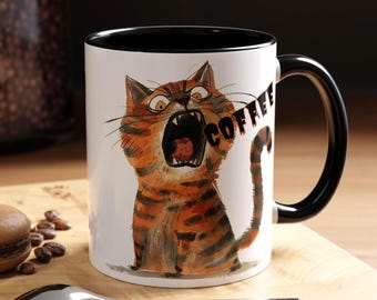 Schreiende getigerte Katze Kaffeebecher | Witzige Tasse