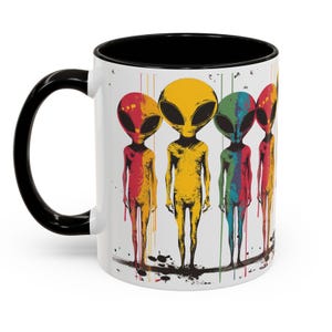 Taza de café con diseño de extraterrestre colorido: OVNI extraterrestre de ojos grandes imagen 6